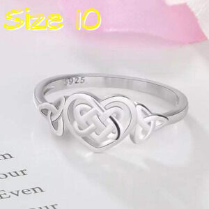 Size 10 Silver Plated Celtic Heart Knot